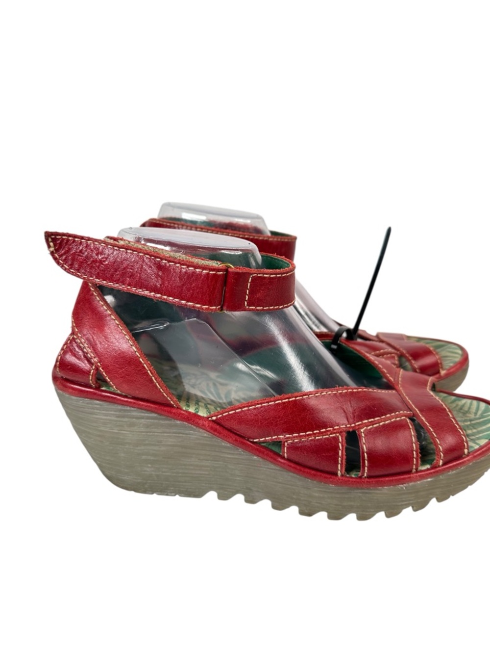 Fly London Yossa Red Leather Comfort Wedge Sandals Ankle Strap Euro 41